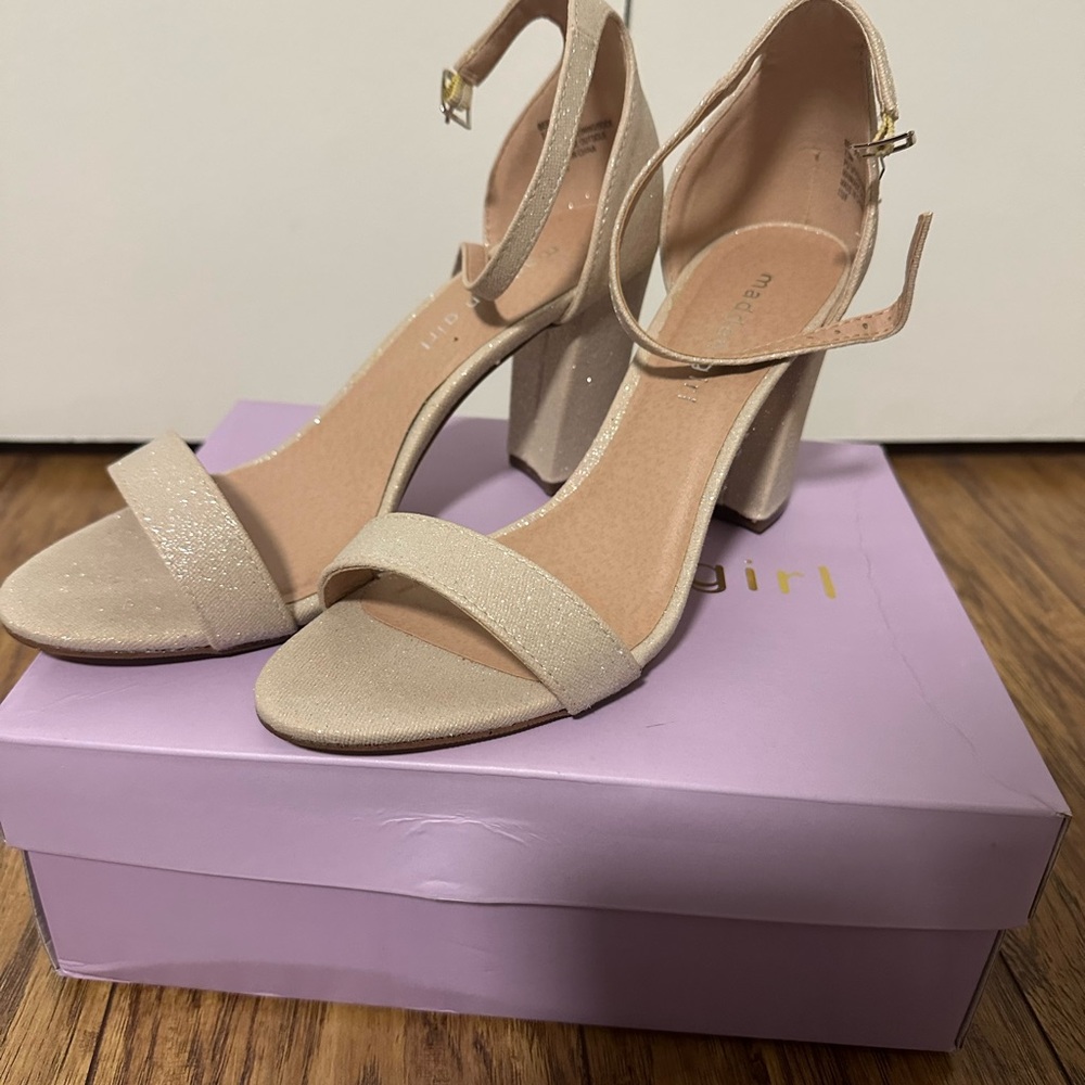 Madden girl blush glitter white heeled sandals